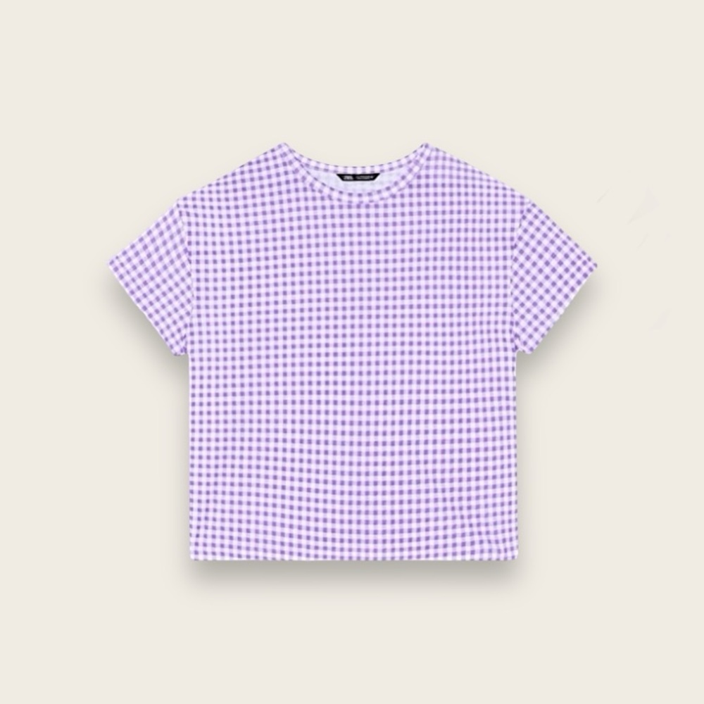 Zara Purple and White Gingham Short Sleeve Tee